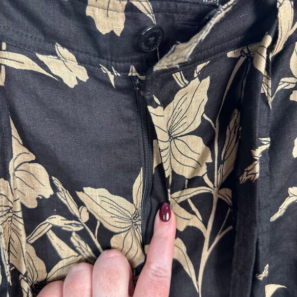 Ralph Lauren Women’s 100% Linen Black and Tan Tropical Floral Wide Leg Pants 6 - Picture 8 of 13